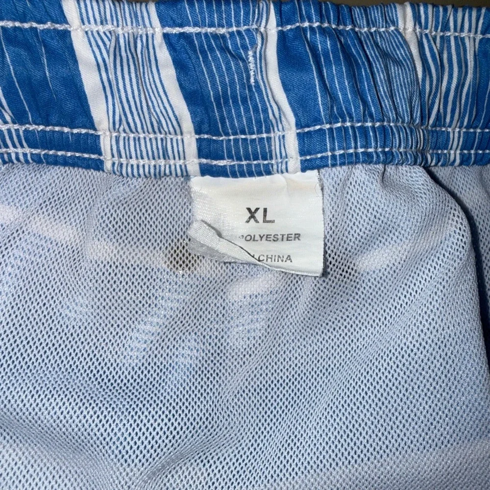 Peter Millar Swim Trunks XL Blue White Striped Mesh Lined Board Shorts